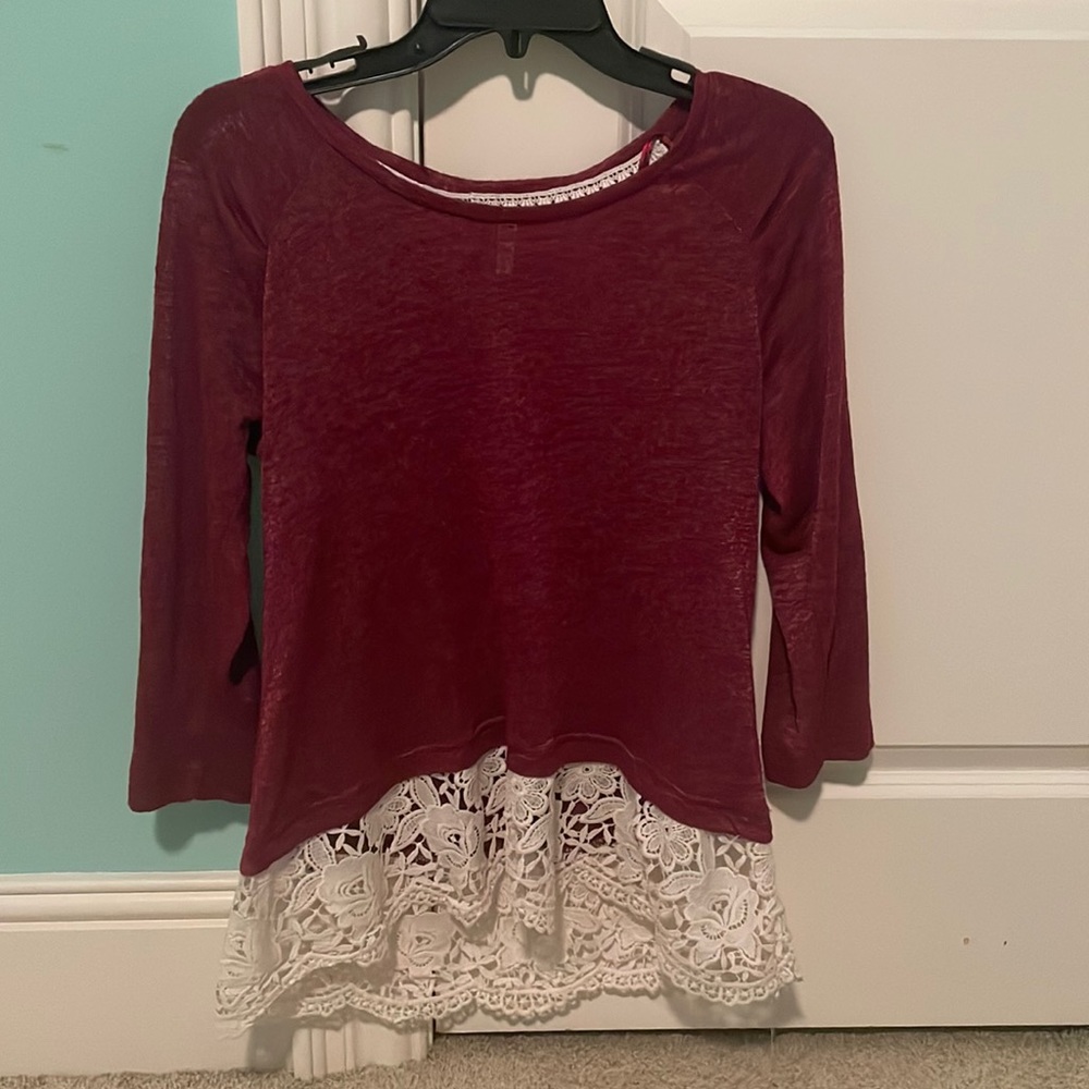 Burgundy Top with White Lace Bottom
